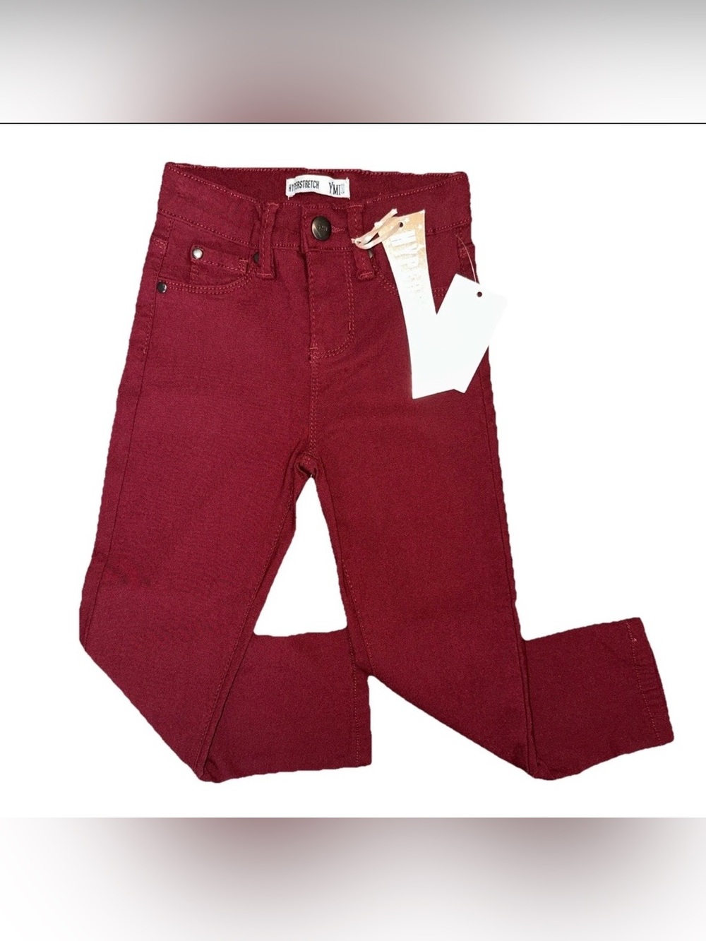 YMI Girls Size 4 Hyper stretch Skinny Ankle Pants Burgundy Comfort Play School